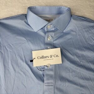 Collars and Co. NWT Polo Shirt Blue Houndstooth Shirt Size Small Short Sleeve